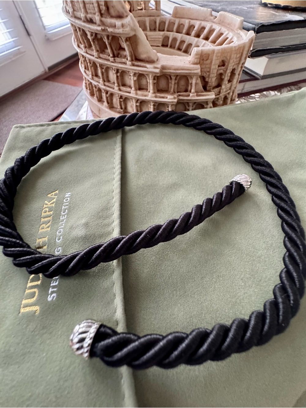Judith Ripka Black Silk Rope Magnetic Necklace
